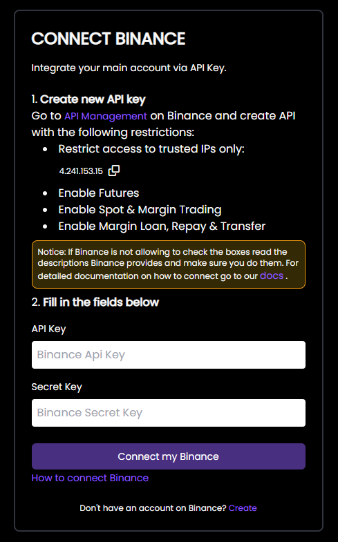 Connect Binance Form